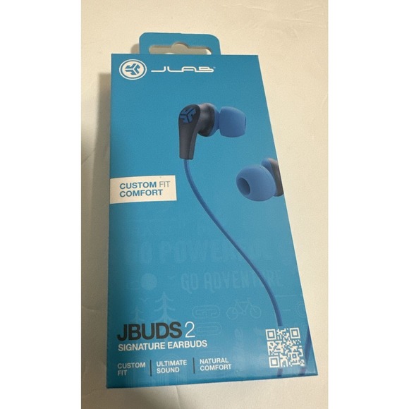 JLab JBuds 2 Signature Wired In Earbuds Custom Fit Comfort Blue/Gray New In Box - Picture 1 of 3